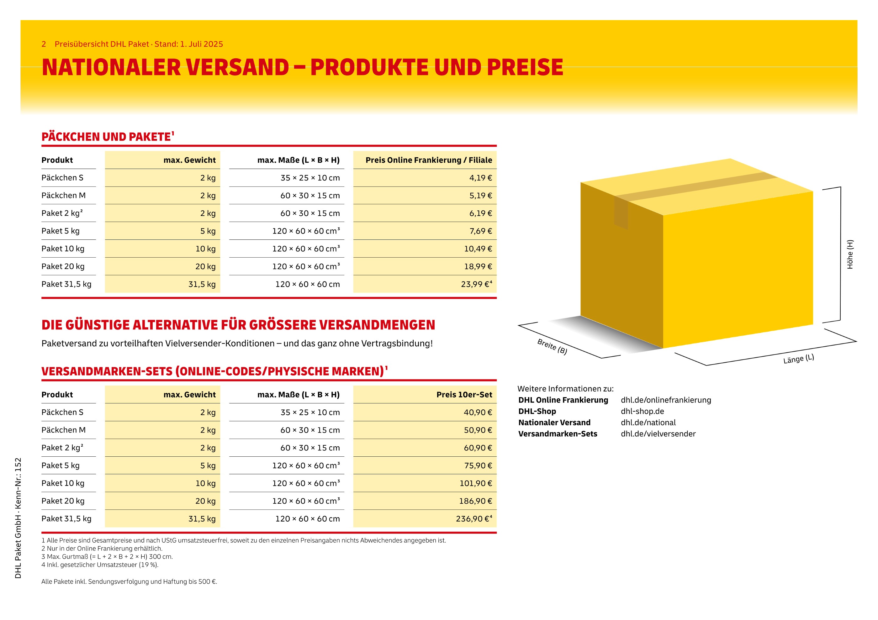 Aktueller DHL Paketshop Prospekt "PREISÜBERSICHT" Seite 2 von 5 Seiten